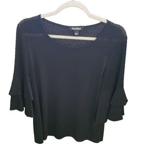 Roz & Ali Womens Sz M Black Solid 3/4 Sleeve Blouse